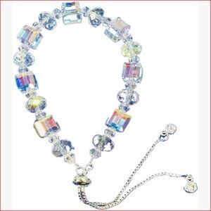 Adjustable Crystal Bracelet with Sterling Silver Clasp and Dangling Charms